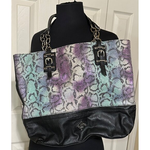Vera Wang Metallic Purple Aqua Blue Gray Shoulder Purse Bag 12.5" Tall (READ) - Picture 1 of 16